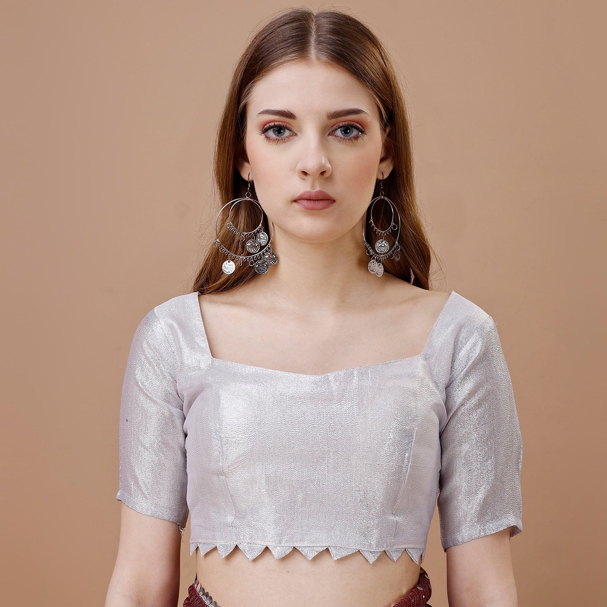 Maroon Sequins Embroidered Lycra Saree