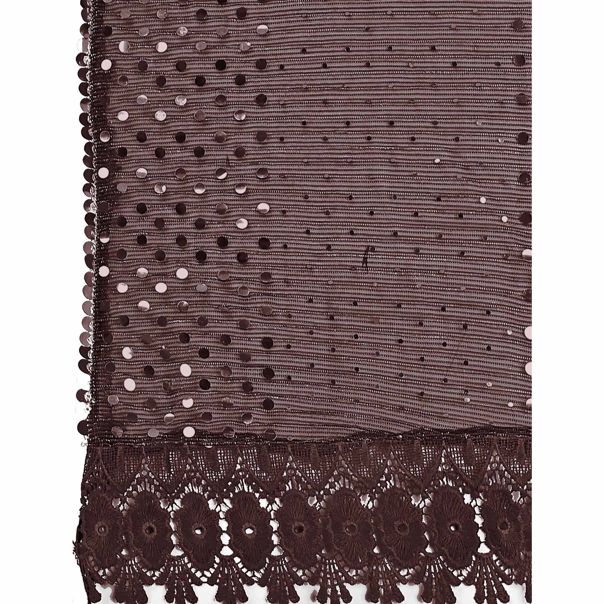 Brown Sequins Embroidered Lycra Saree
