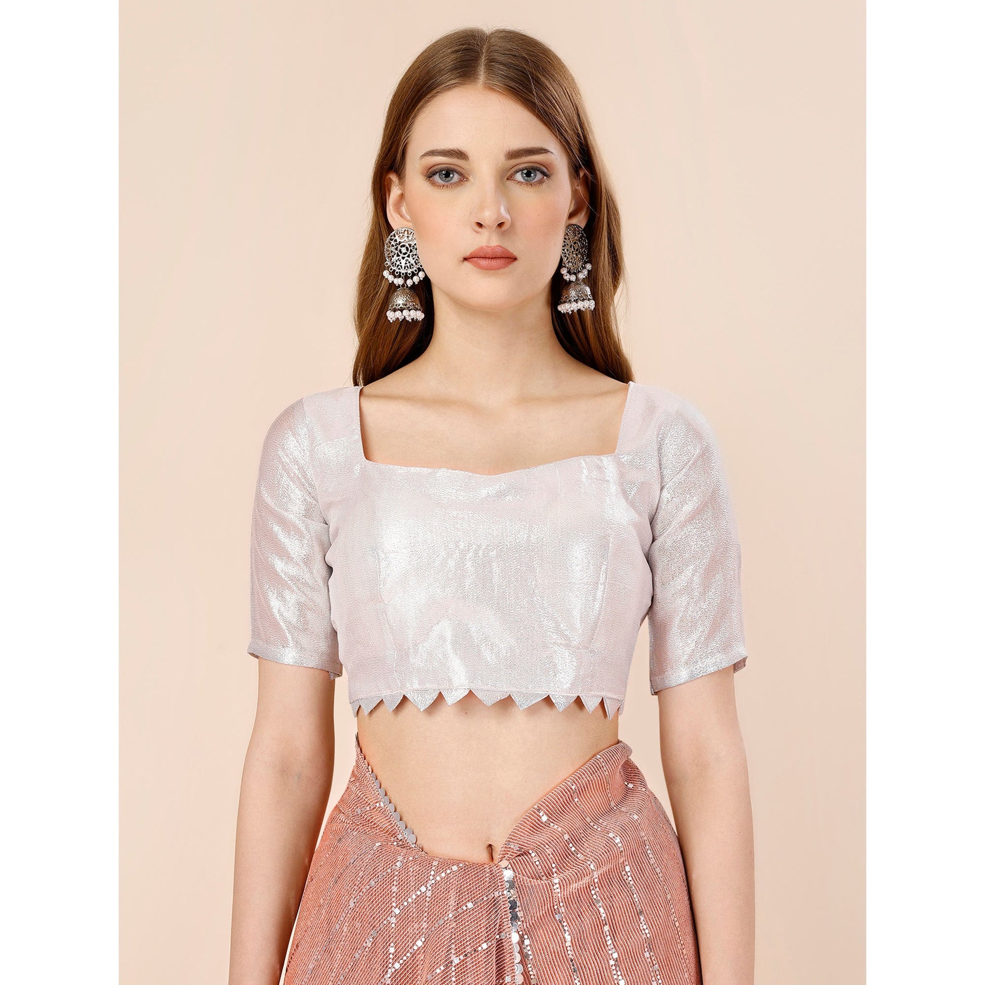 Light Brown Tikki Work Lycra Saree With Embroidered Border