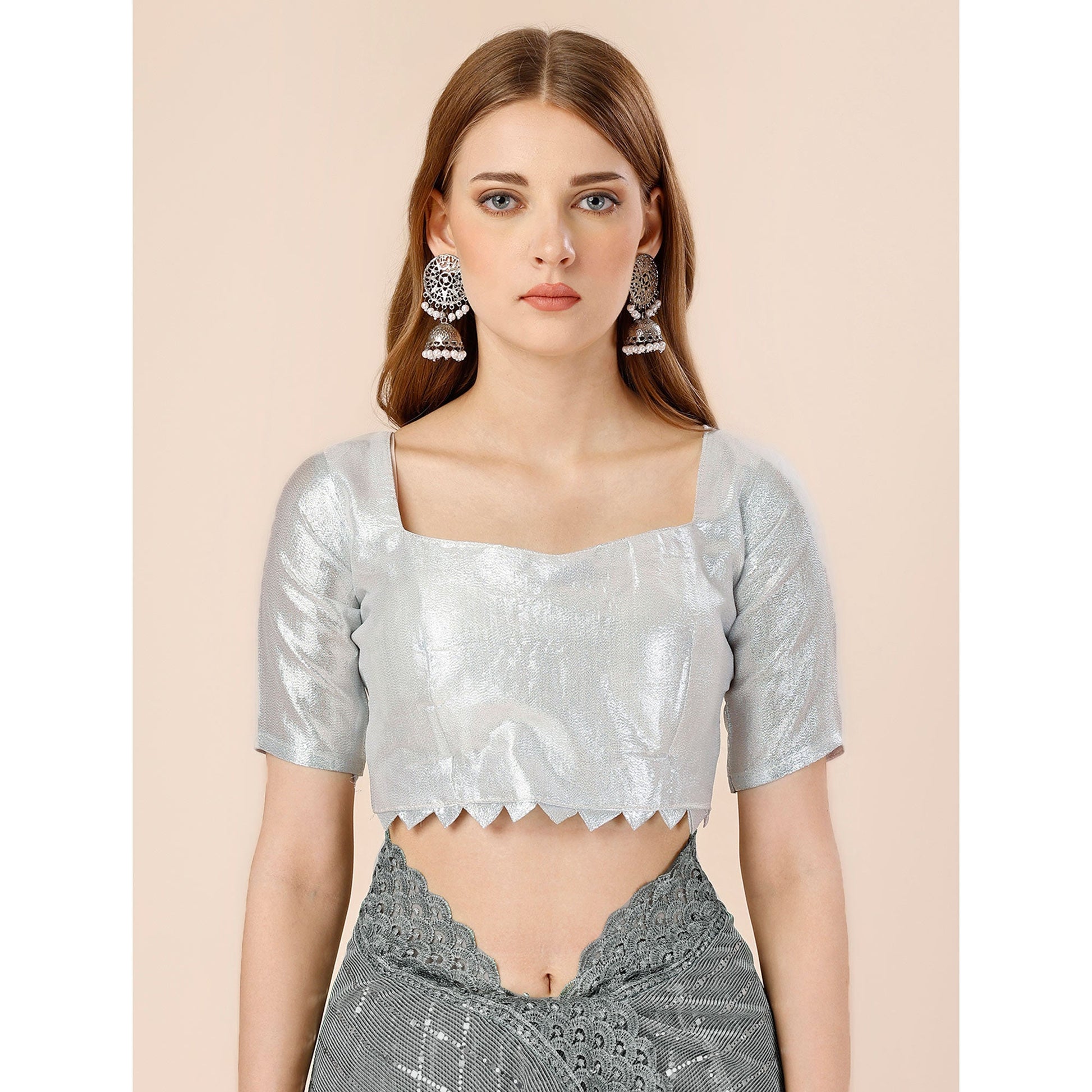 Grey Tikki Work Lycra Saree With Embroidered Border