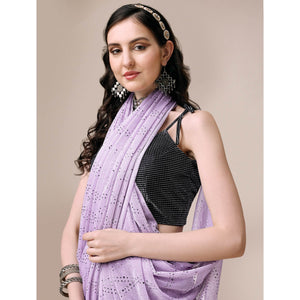 Light Purple Foil Printed Rayon Saree