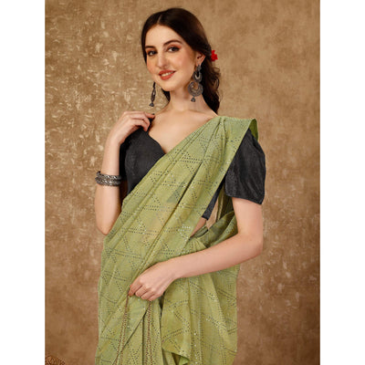 green-tikali-work-lycra-saree-with-tassels-1