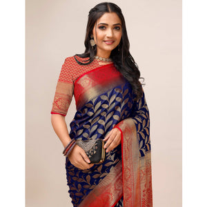 Blue Woven Dola Silk Saree With Tassels