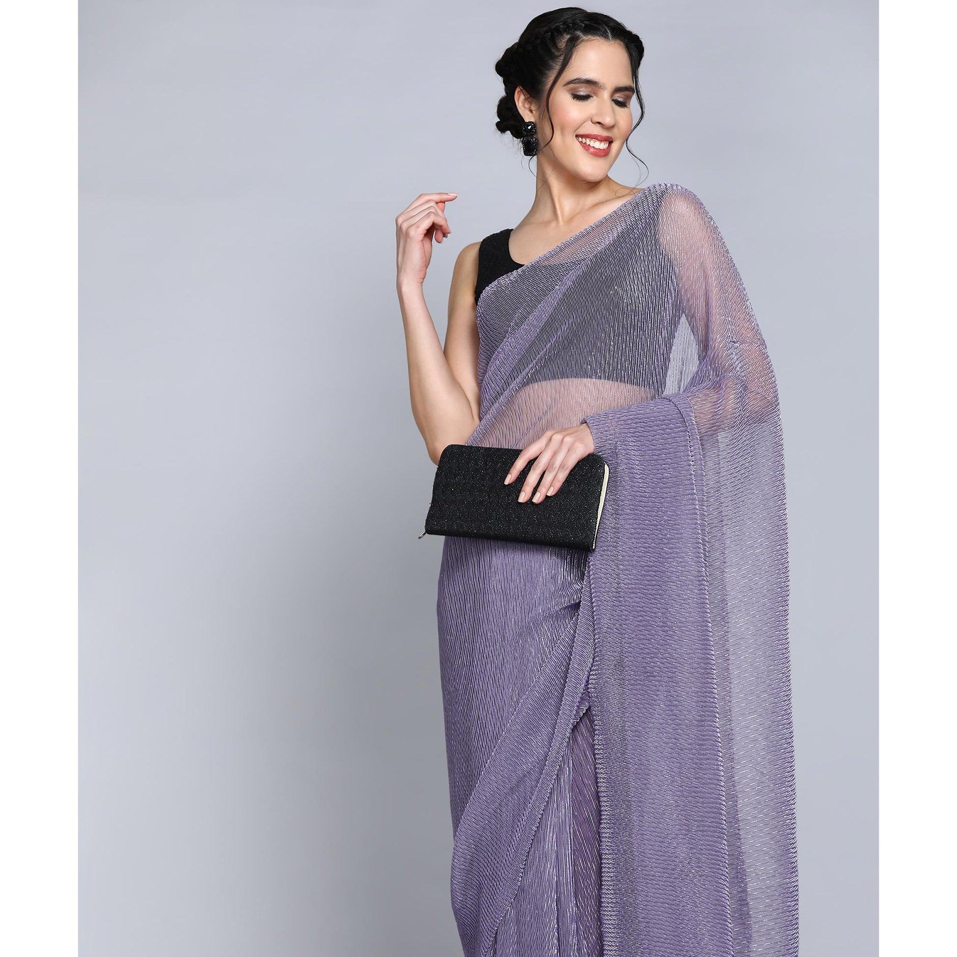 Lavender Solid Lycra Crush Saree