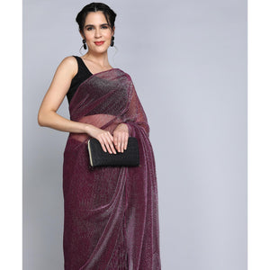 Dark Mauve Solid Lycra Crush Saree