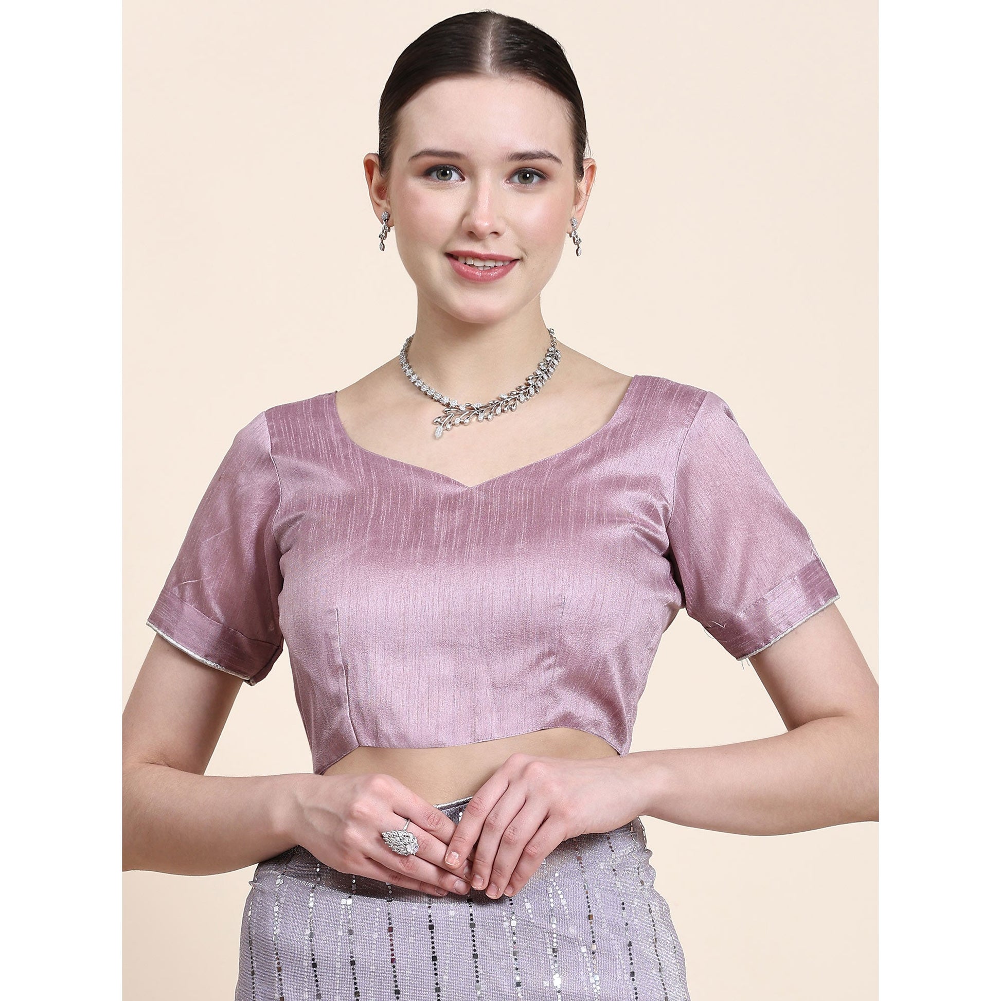 Lavender Tikali Work Lycra Saree