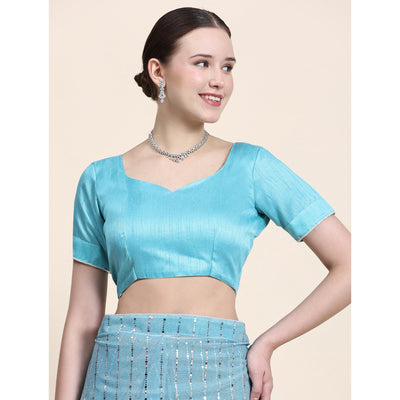 Blue Tikali Work Lycra Saree