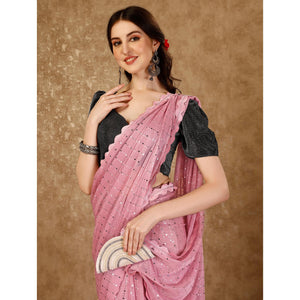 Light Pink Tikali With Swarovski Work Lycra Ready To Wear Saree