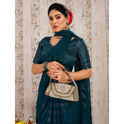 Morpich Swarovski Work Chiffon Saree With Tassels