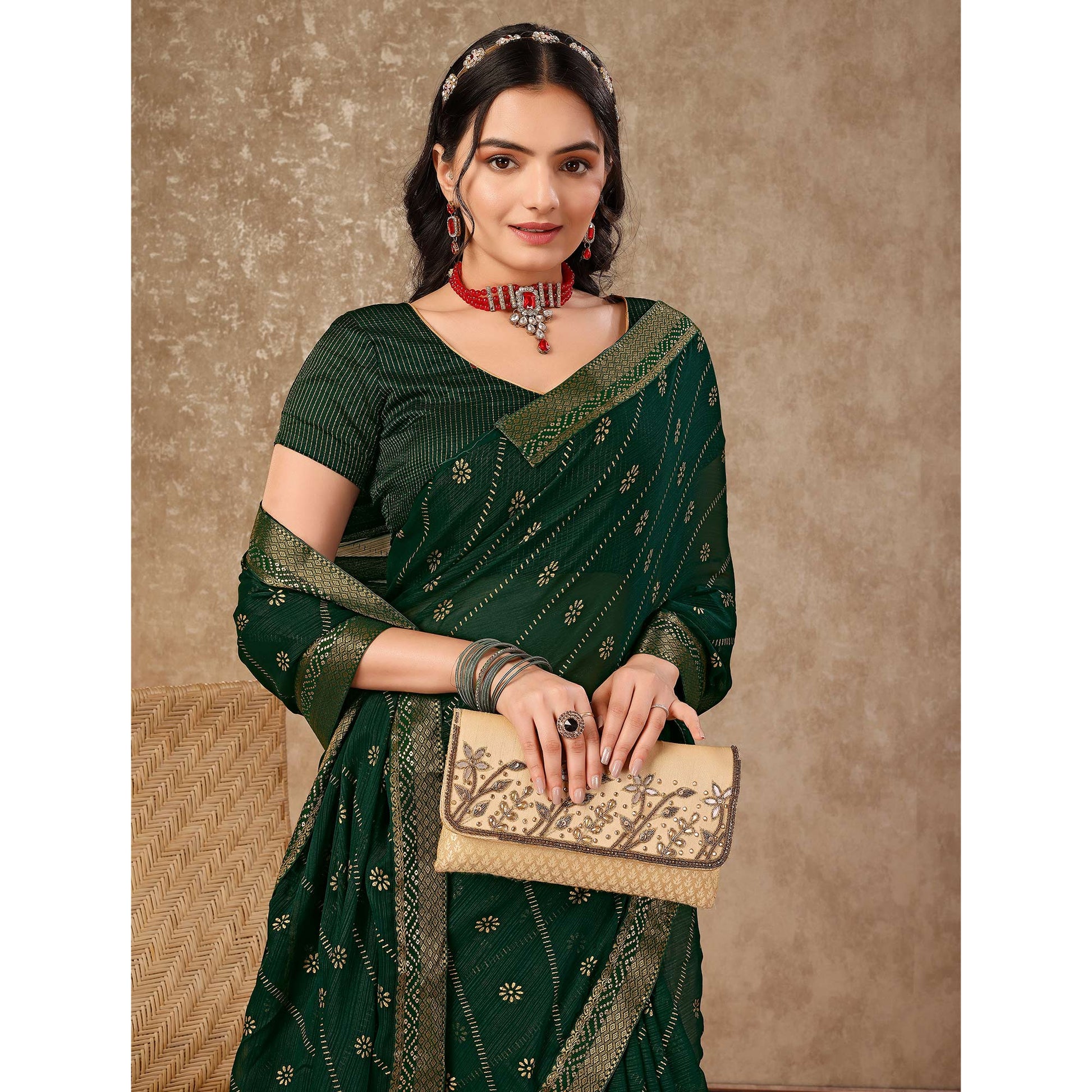 green-floral-foil-printed-chiffon-saree-with-lace-border-1
