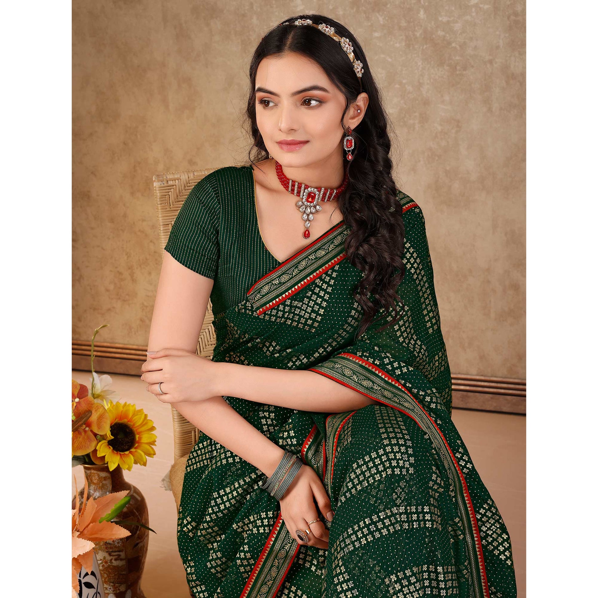 green-foil-printed-chiffon-saree-with-lace-border-5