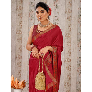 Maroon Swarovski Work Vichitra Silk Saree Lace Border