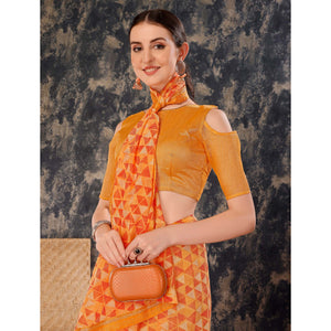 Light Orange Geometric Printed Chiffon Saree With Lace Border