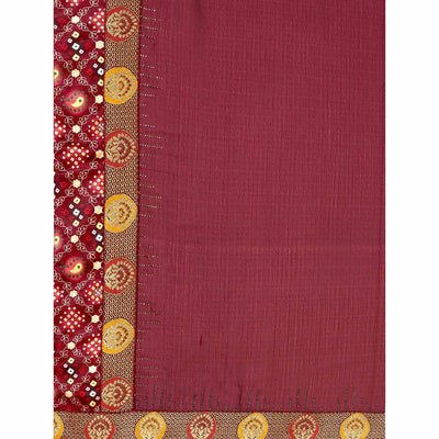Maroon Swarovski With Bandhani Printed Border Art Silk Saree