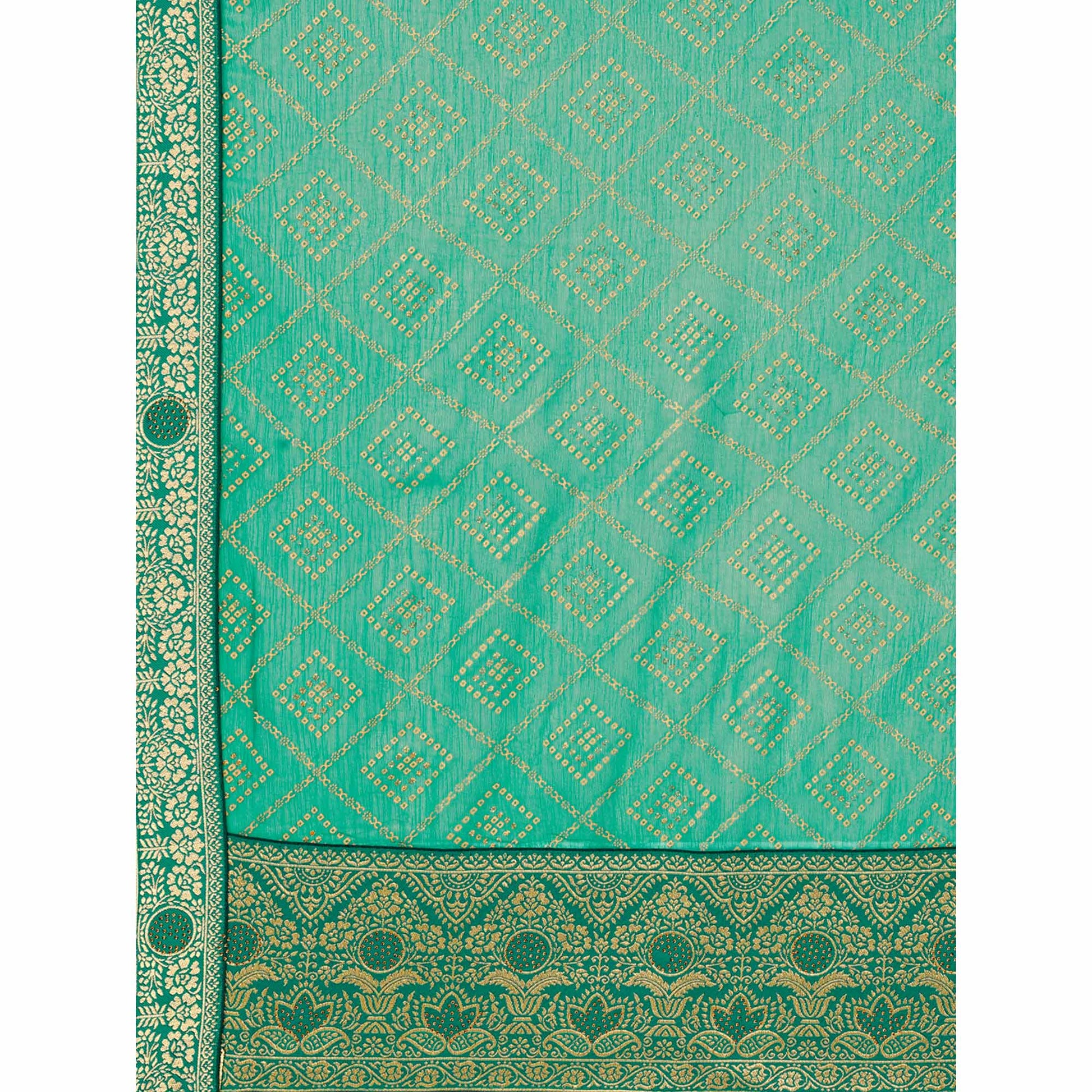 green-bandhani-foil-printed-chiffon-saree-with-tassels