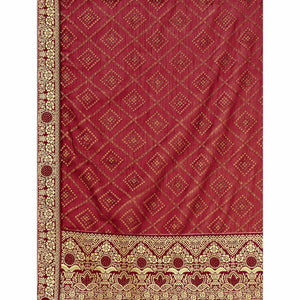 Maroon Bandhani Foil Printed Chiffon Saree With Tassels