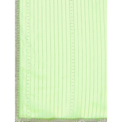 Light Green Zari Striped With Swarovski Work Chiffon Saree