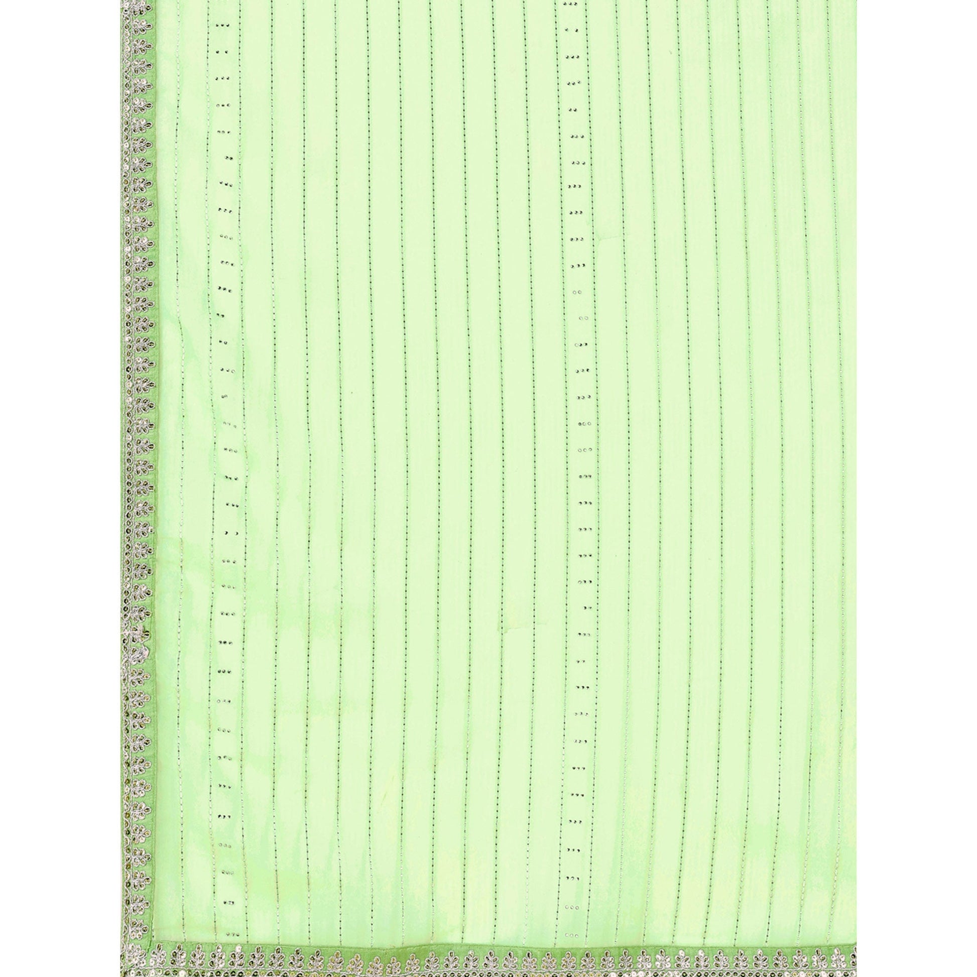 Light Green Zari Striped With Swarovski Work Chiffon Saree