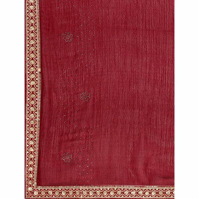 Maroon Swarovski With Sequins Embroidered Chiffon Saree