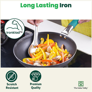 100% Pure Iron Cookware Set: Wok 10 inch + Fry Pan 10 inch + Kadai 10 inch , Kitchen set for Home, Non-Toxic, Pre-seasoned