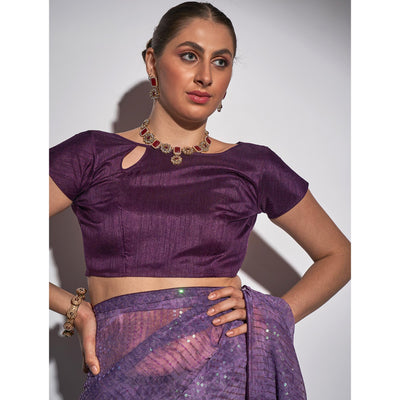 Lavender Ombre Print Sequence Work Georgette Saree