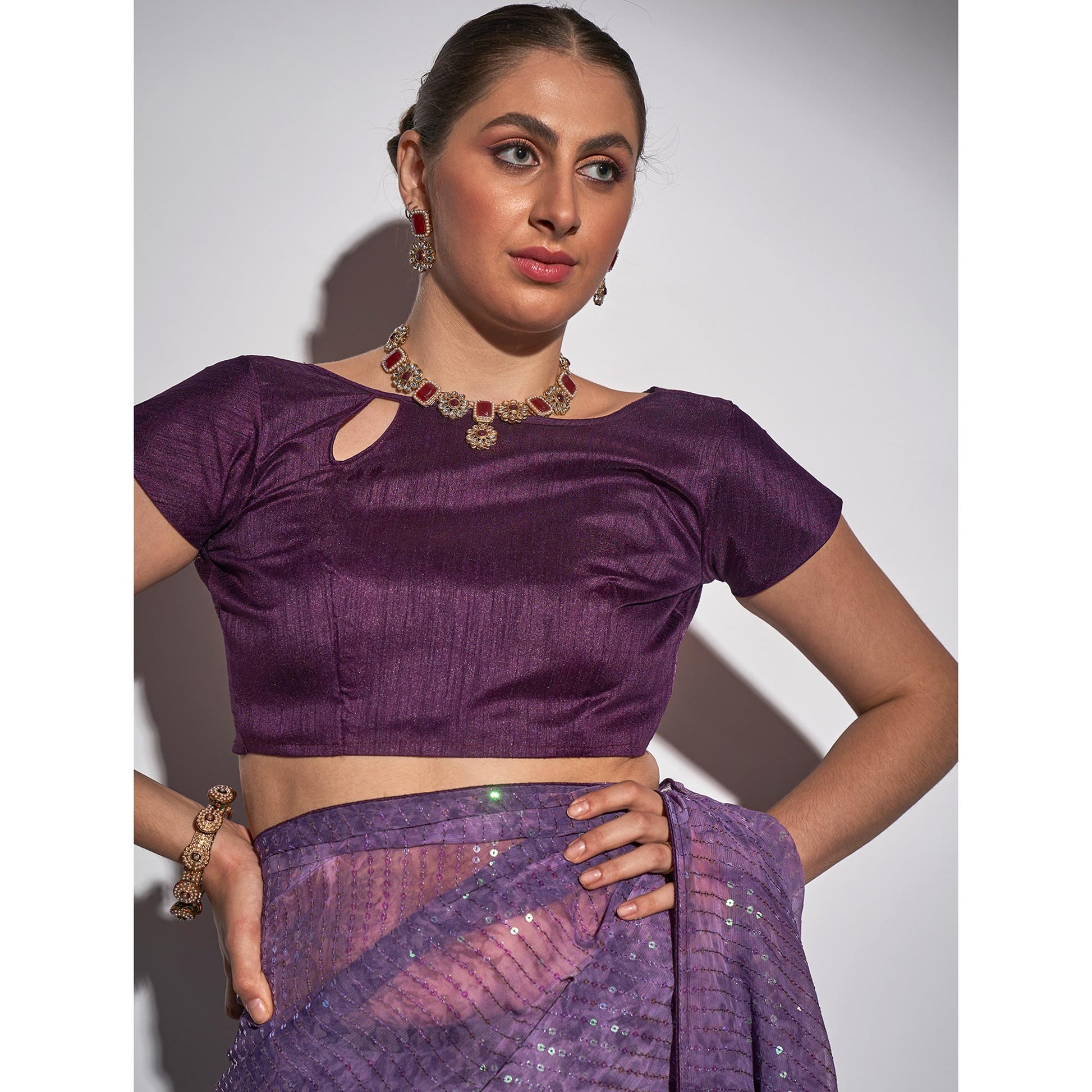 Lavender Ombre Print Sequence Work Georgette Saree