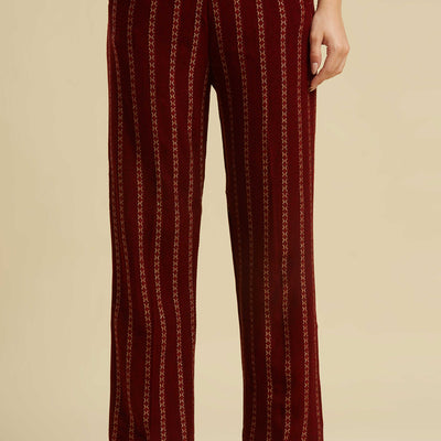 Maroon Woven Woolen Straight Top Bottom Set