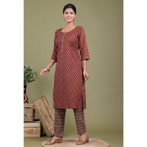 Maroon Floral Printed Pure Cotton Suit