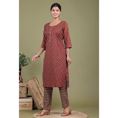 Maroon Floral Printed Pure Cotton Suit