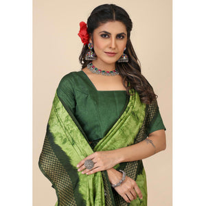 green-printed-cotton-silk-saree-with-zari-border