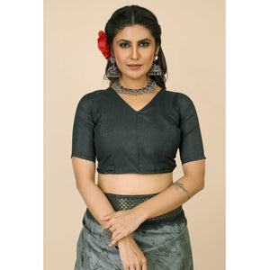 Grey Printed Cotton Silk Saree With Zari Border