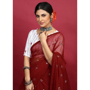 Maroon Sequins Embroidered Georgette Saree