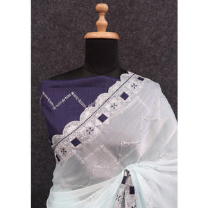 Light Blue Sequins Embroidered Chiffon Saree