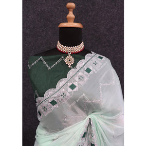 Light Green Sequins Embroidered Chiffon Saree