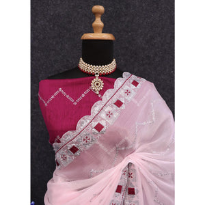 Light Pink Sequins Embroidered Chiffon Saree