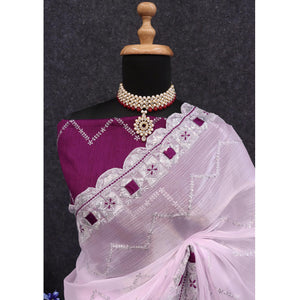 Light Purple Sequins Embroidered Chiffon Saree