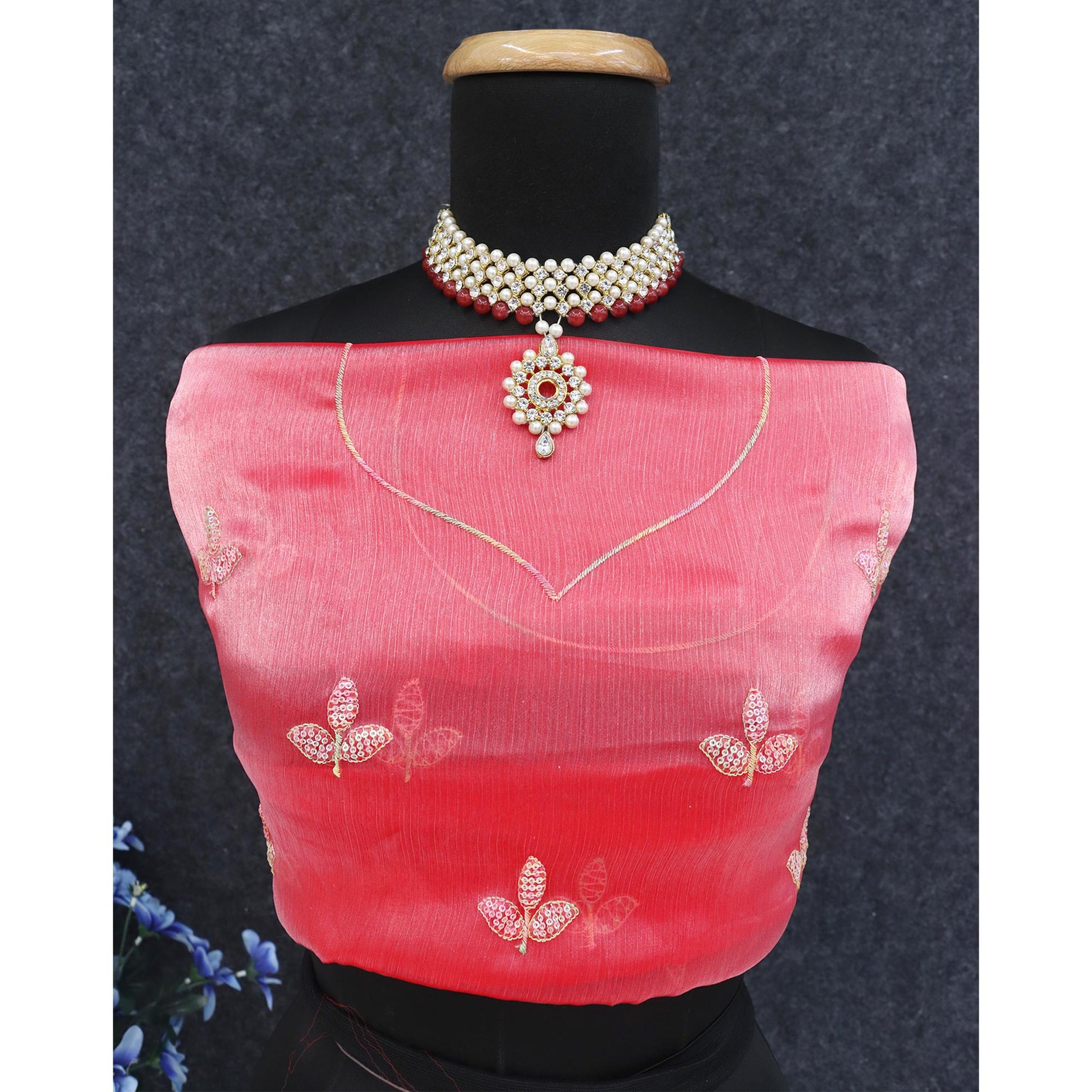 Gajri Pink Sequins Embroidered Chiffon Saree