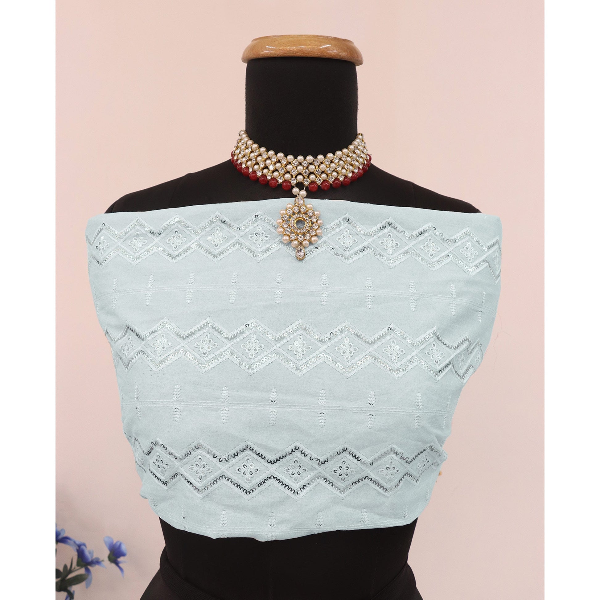 Maroon Sequins Embroidered Chiffon Saree