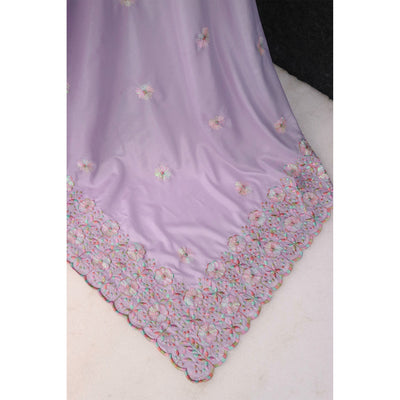 Light Purple Floral Sequins Embroidered Crepe Silk Saree