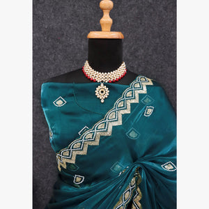 Morpich Blue Sequins Embroidered Satin Saree