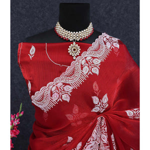 Maroon Sequins Embroidered Chiffon Saree