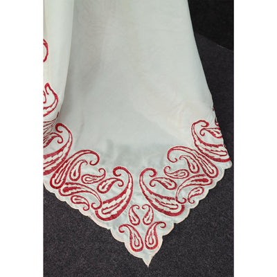 Off White Embroidered Vichitra Silk Saree