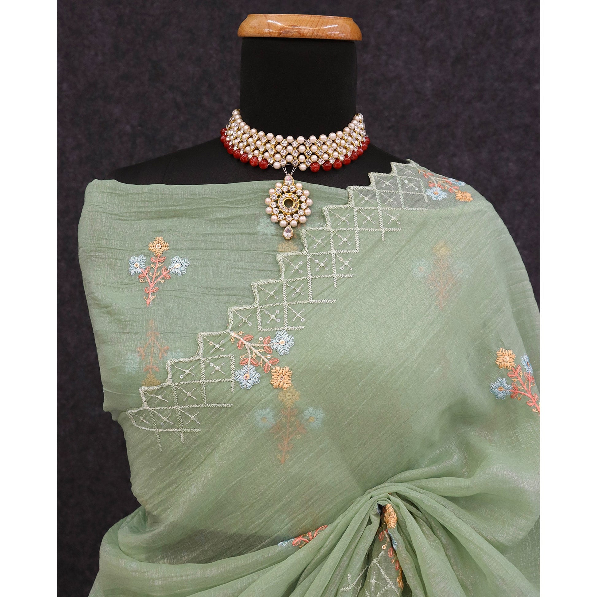 green-floral-sequins-embroidered-art-silk-crush-saree