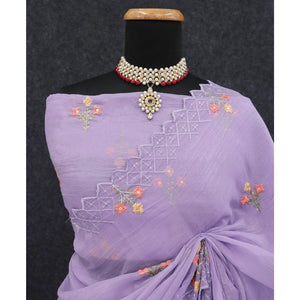 Lavender Floral Sequins Embroidered Art Silk Crush Saree