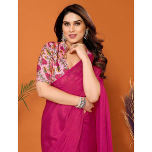 Magenta Woven Satin Saree With Tassels