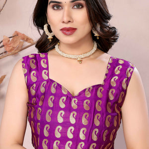 Magenta Floral Woven Banarasi Silk Saree