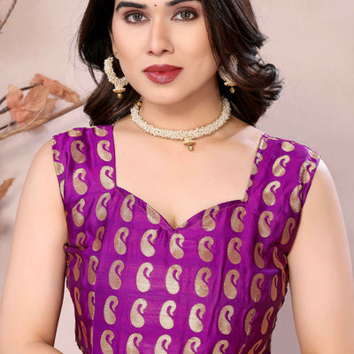 Magenta Floral Woven Banarasi Silk Saree