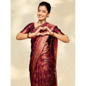 Maroon Floral Woven Art Silk Saree
