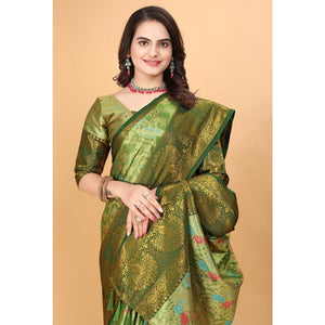 green-floral-woven-tissue-silk-saree-with-tassels