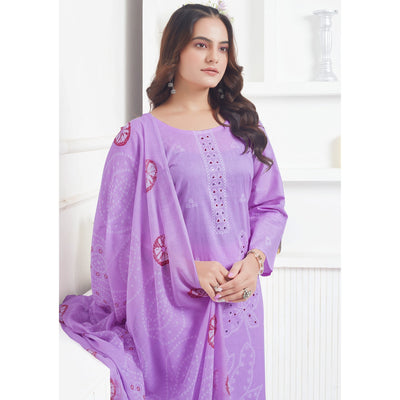 Lavender Printed Pure Cotton Salwar Suit With Mirror Work